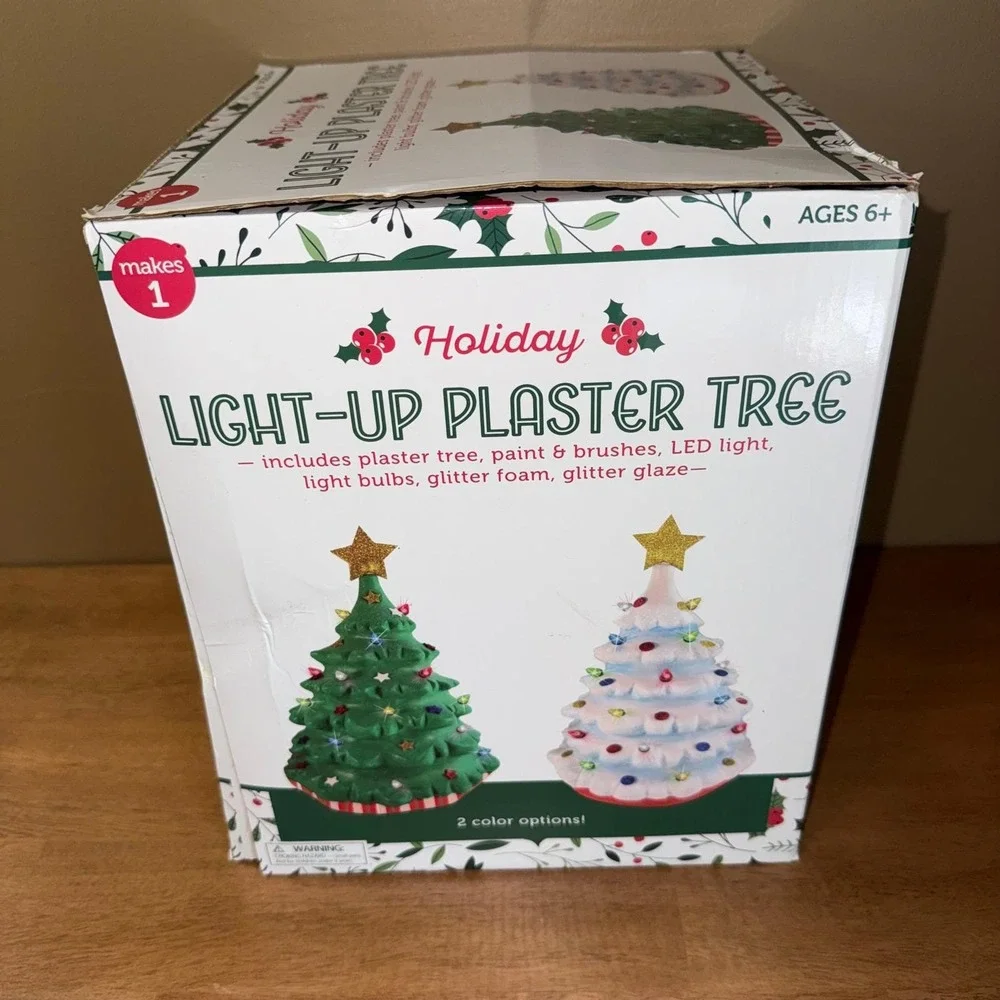 Holiday Light-Up Plaster Tree DIY Craft Kit LED Ceramic Style Christmas Decor